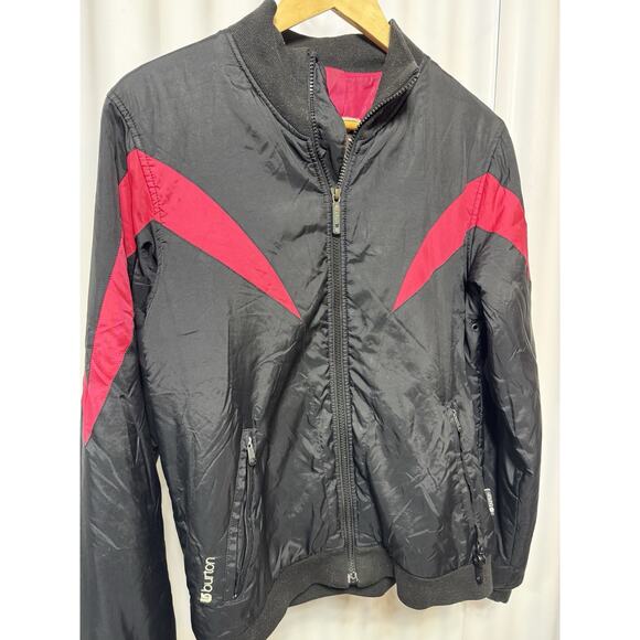 VTG Retro Burton Puffer Jacket Coat Black Zip Up Chevron Black Red Womens Med - Picture 1 of 6
